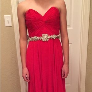 Red Jovani Strapless Prom Dress